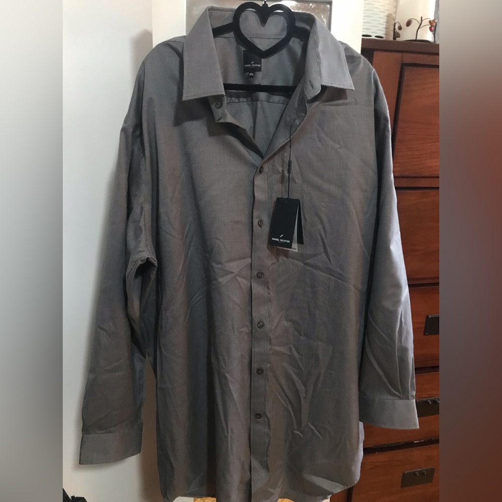 Daniel Hechter Paris Grey White Big and Tall Dress Shirt Size 18.5 - 35/36 NWT